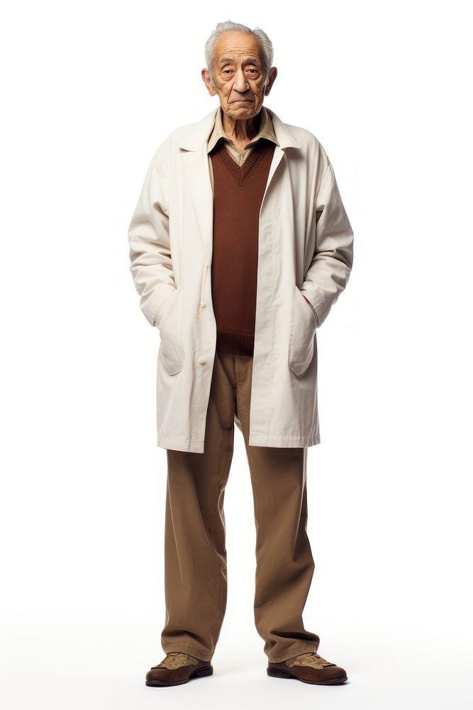 A old patient overcoat adult white background.