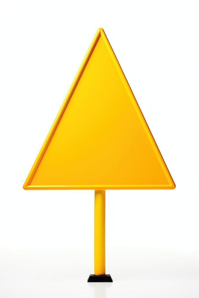 A blank yellow road triangle sign ready for text symbol white background protection.