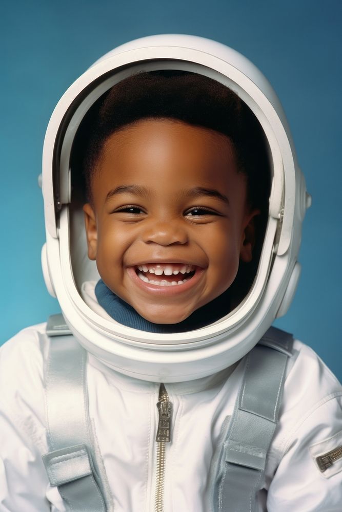 African boy wearing white astronaut suit smile happy baby.