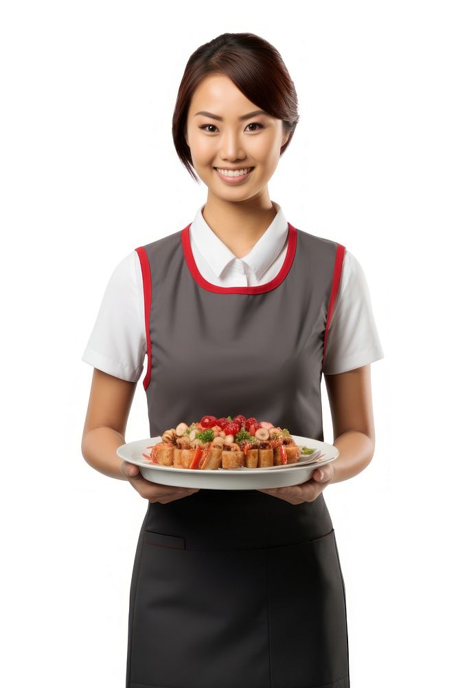Asia female food server adult chef white background. AI generated Image by rawpixel.