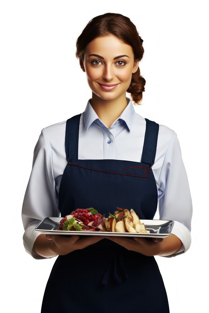 Female food server waiter adult white background. AI generated Image by rawpixel.