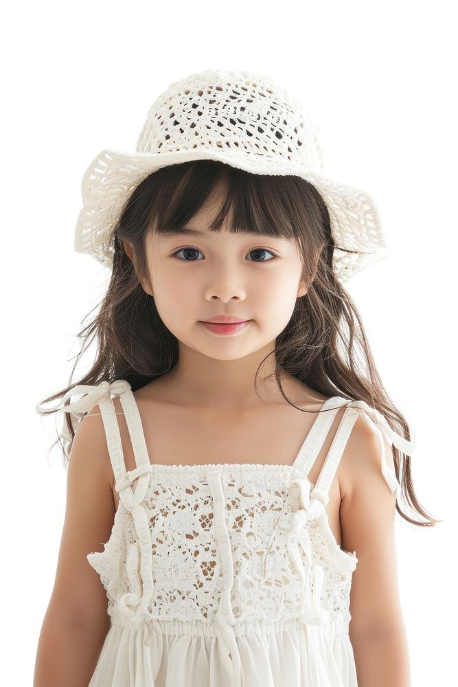 Little asian girl wearing summer fashion dress child white.