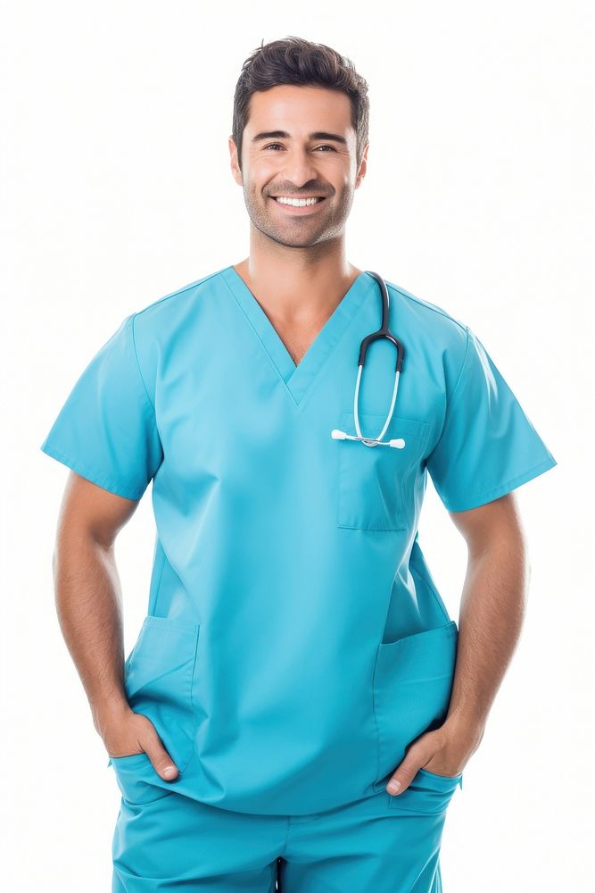 Male nurse adult white background stethoscope.