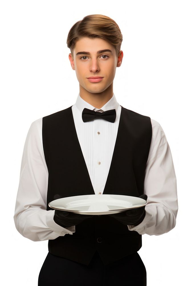 Male food server holding tuxedo plate. AI generated Image by rawpixel.