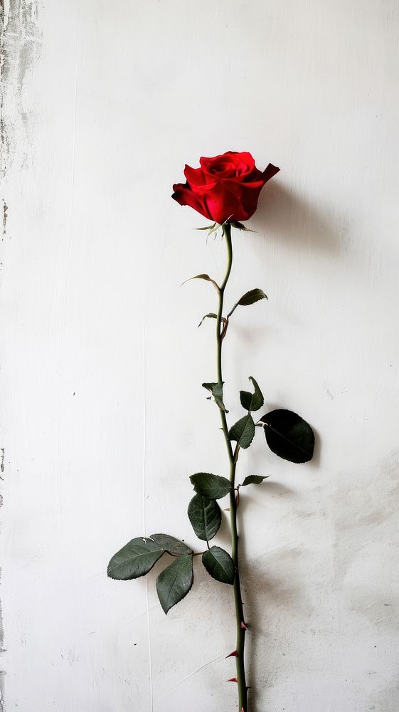 Photo of rose over white wall flower petal plant.