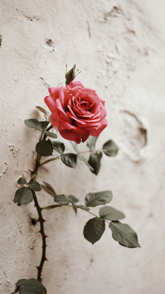 Photo of rose over white wall flower petal plant.