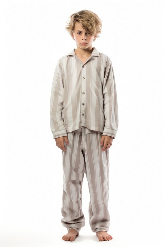 A boy in pajamas white background architecture outerwear.