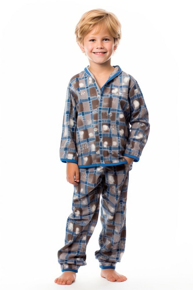 A boy in pajamas white background relaxation outerwear.