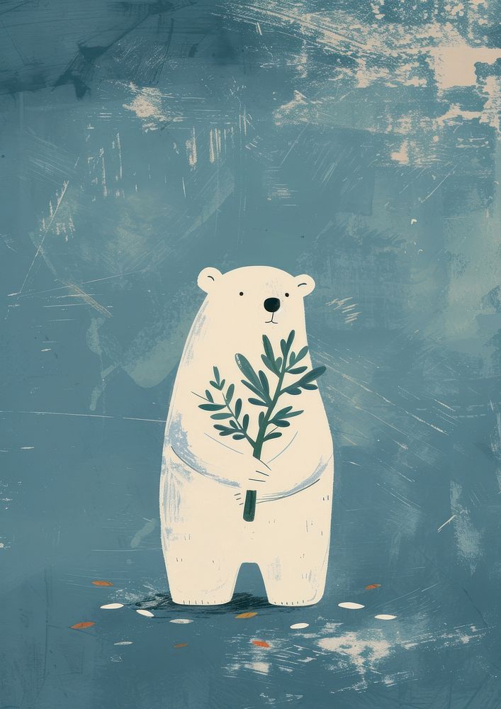 Polar bear wear farmer custom and plant a tree wildlife animal art.