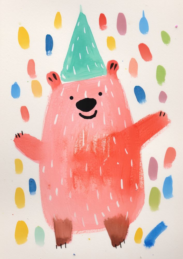 Bear character illustration party with friend anthropomorphic representation celebration.