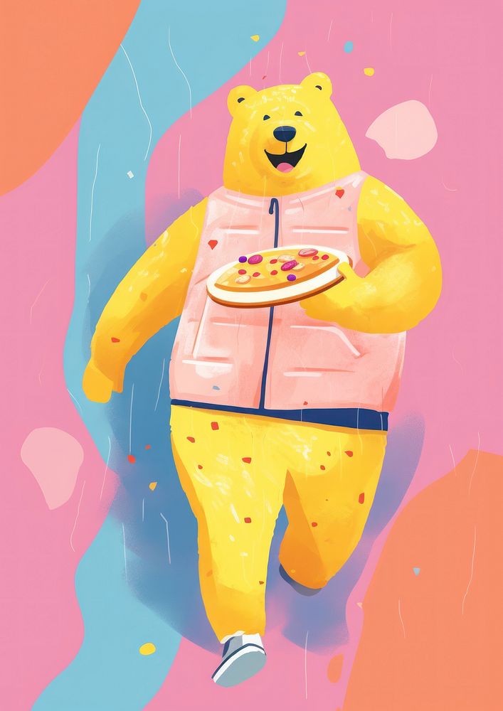 Bear character illustration holding food art representation standing.