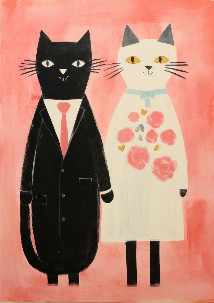 Couple cat wedding art painting mammal.