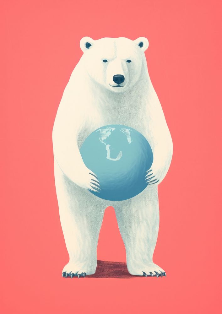 Polar bear illustration holding globe mammal representation standing.