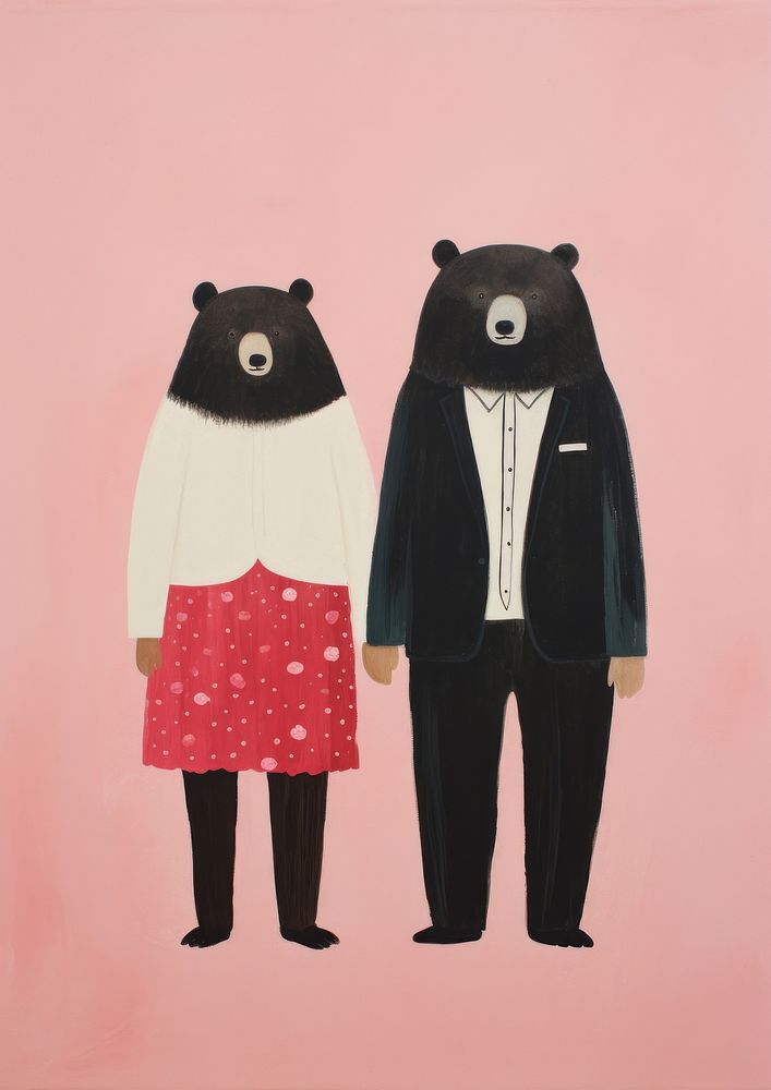 Couple bear wedding mammal art anthropomorphic.