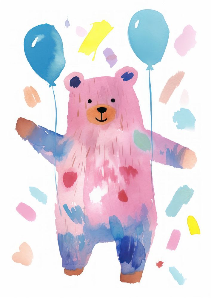 Bear character illustration party with friend cute toy representation.