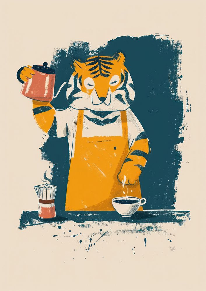 Tiger in person character art cup representation.