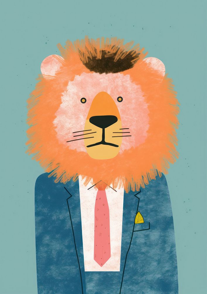 Lion businessperson cartoon animal representation.