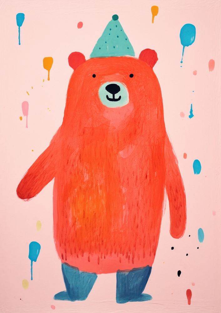 Bear character illustration party with friend painting mammal anthropomorphic.