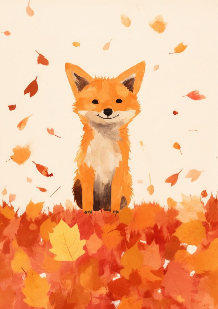 Fox character illustration with maple leaves mammal animal plant.