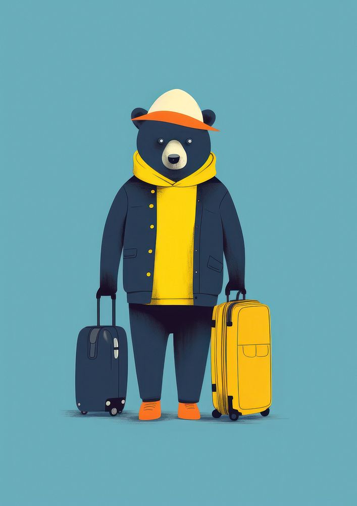 Couple bear traveler character suitcase representation portrait.