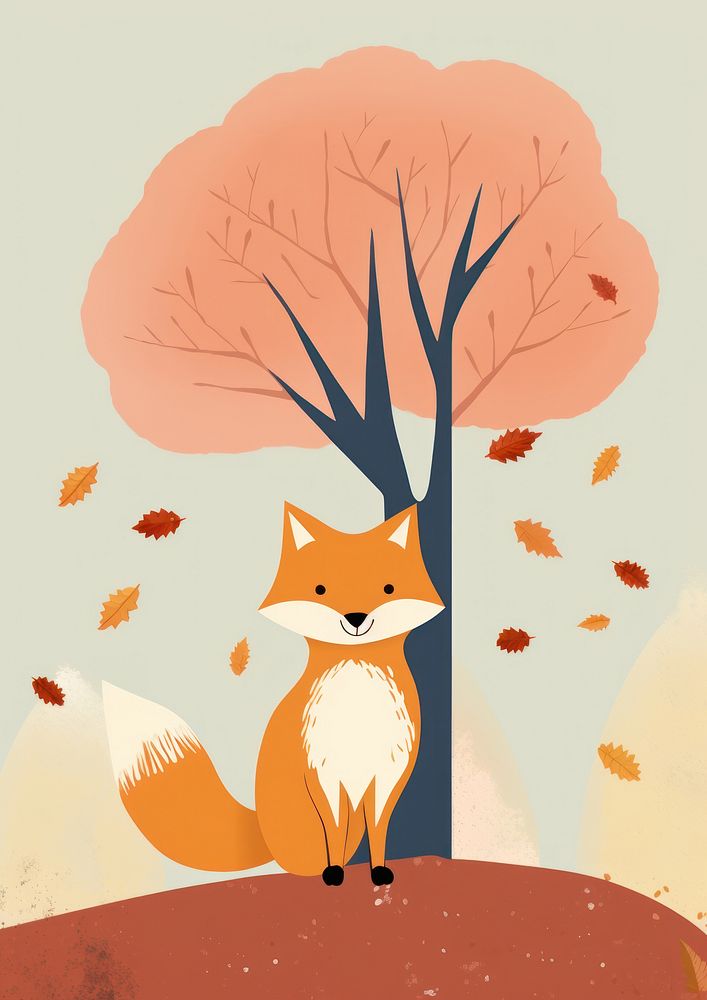 Fox with autumn tree animal mammal plant.