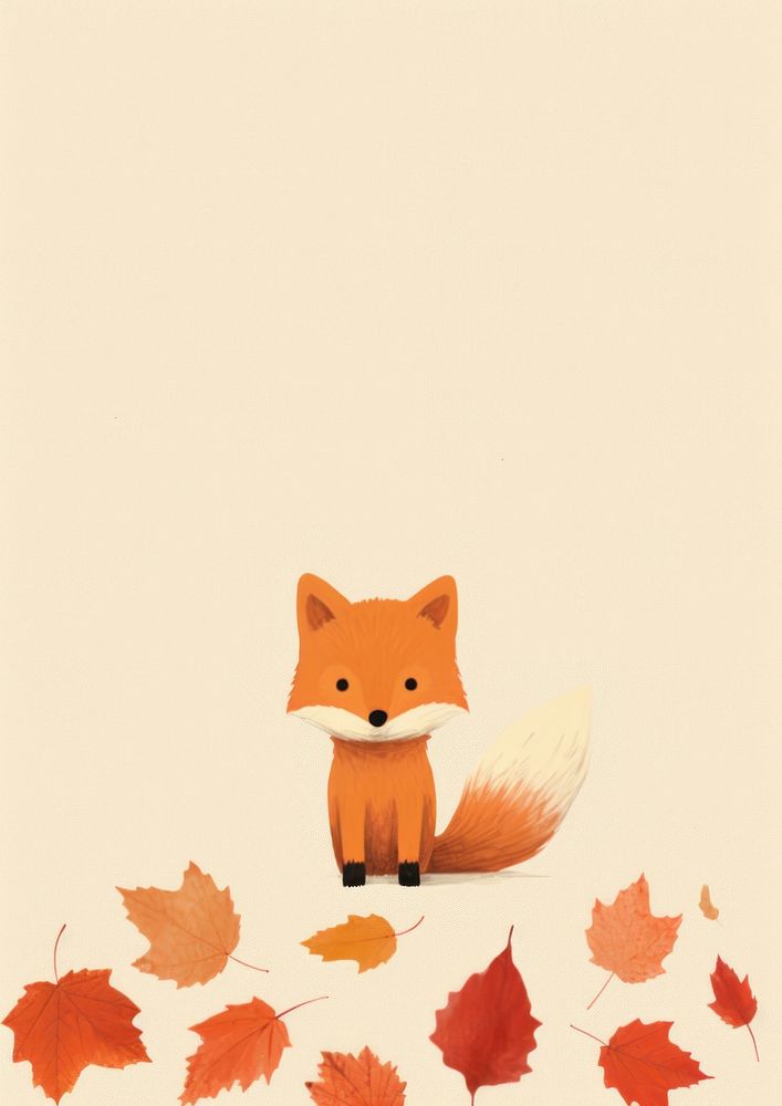 Fox character illustration with maple leaves animal mammal plant.