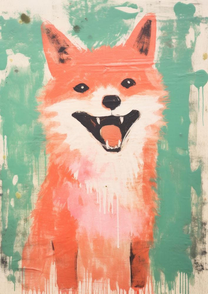 Fox painting animal art mammal.