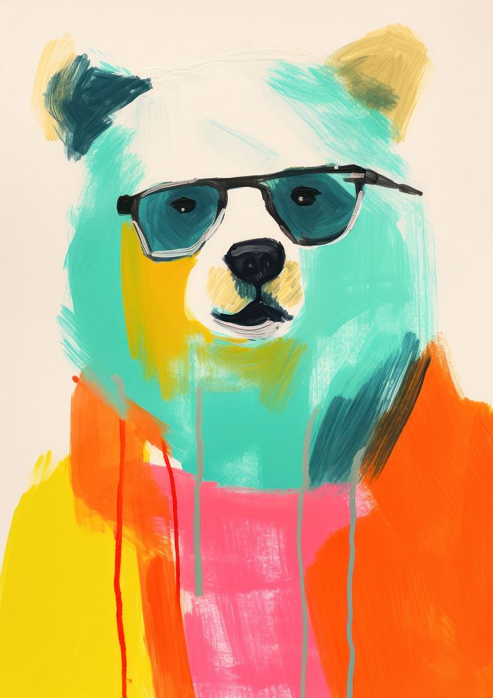 Bear wearing glasses art painting abstract.
