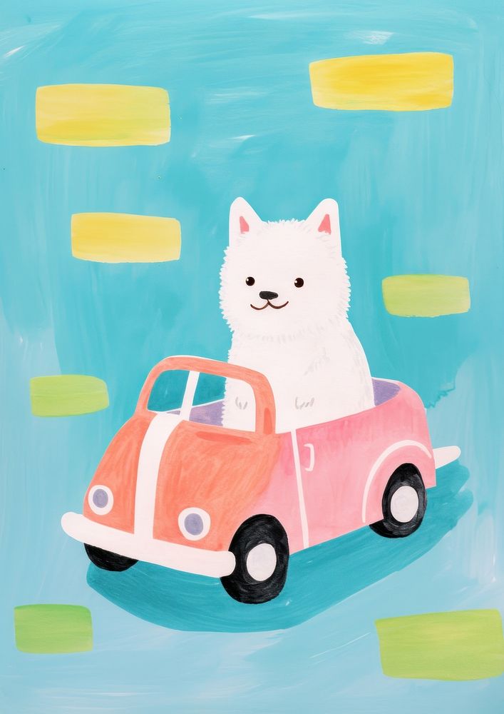Cat driving a car painting mammal animal.