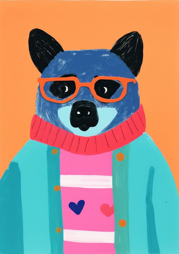 Bear wearing glasses animal art painting.