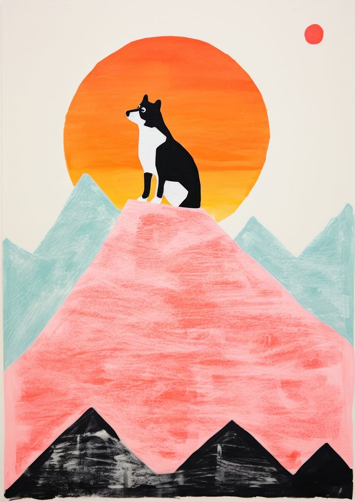 Penguin on the mountain peak animal art painting.
