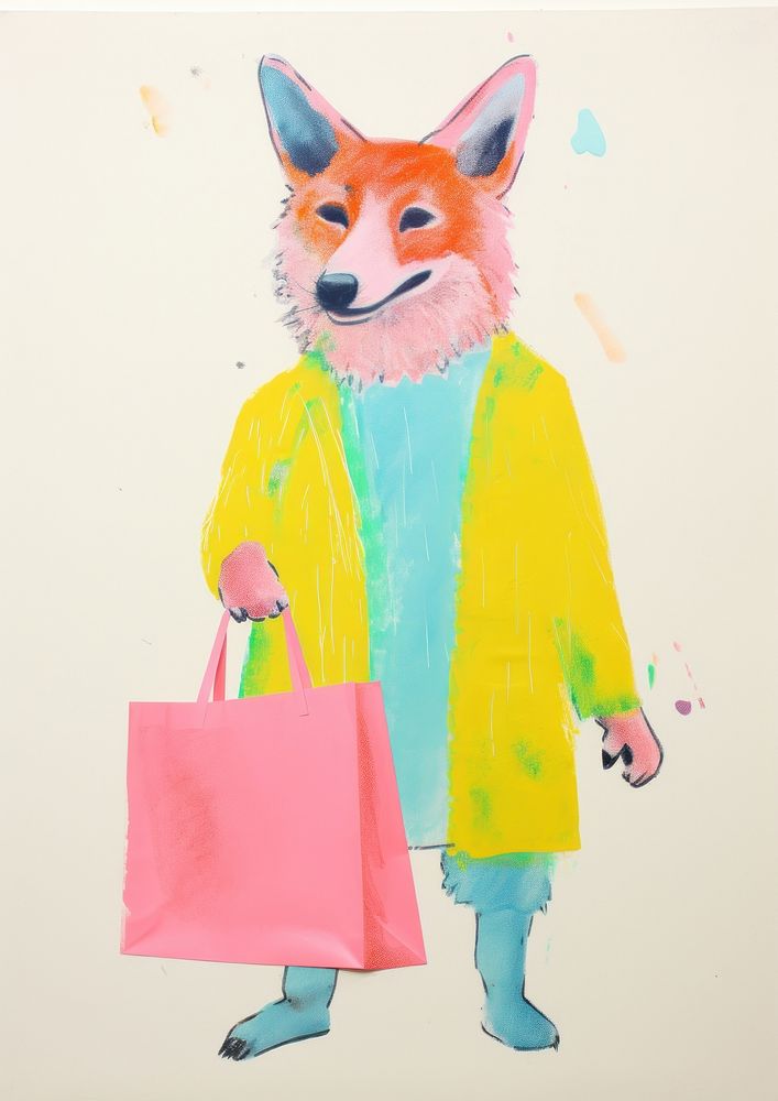 Fashioned fox holding a shopping bag animal art mammal.