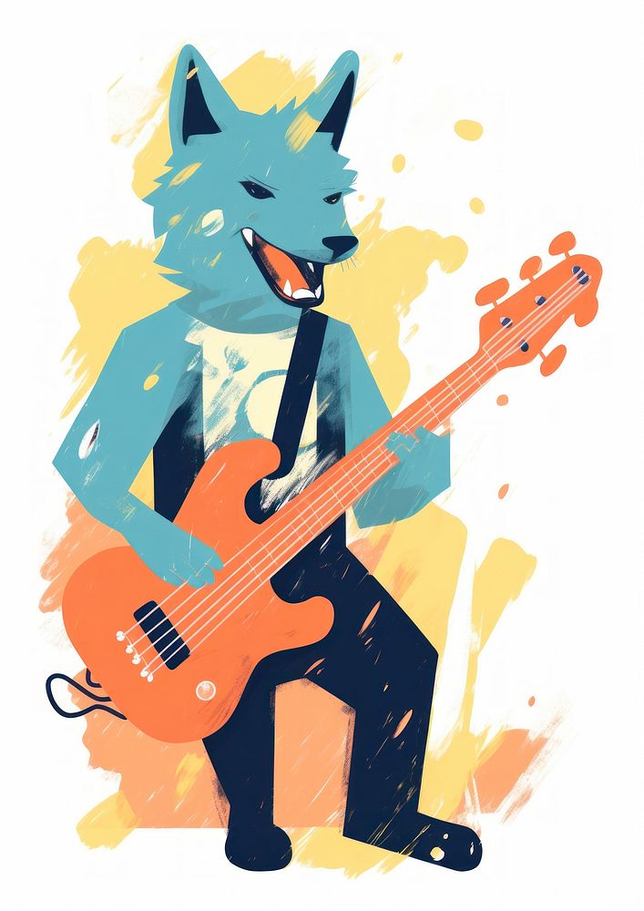 Fox playing bass guitar art representation.