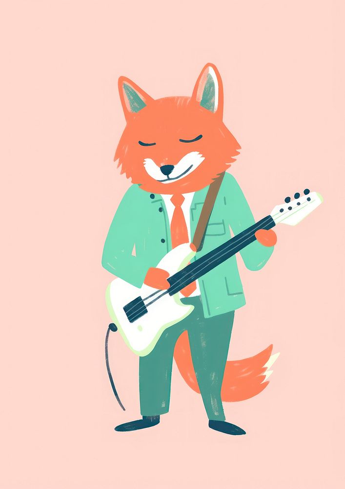 Fox playing bass guitar performance creativity.
