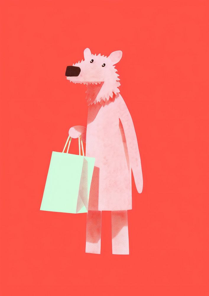Sheep holding a shopping bag animal dog representation.