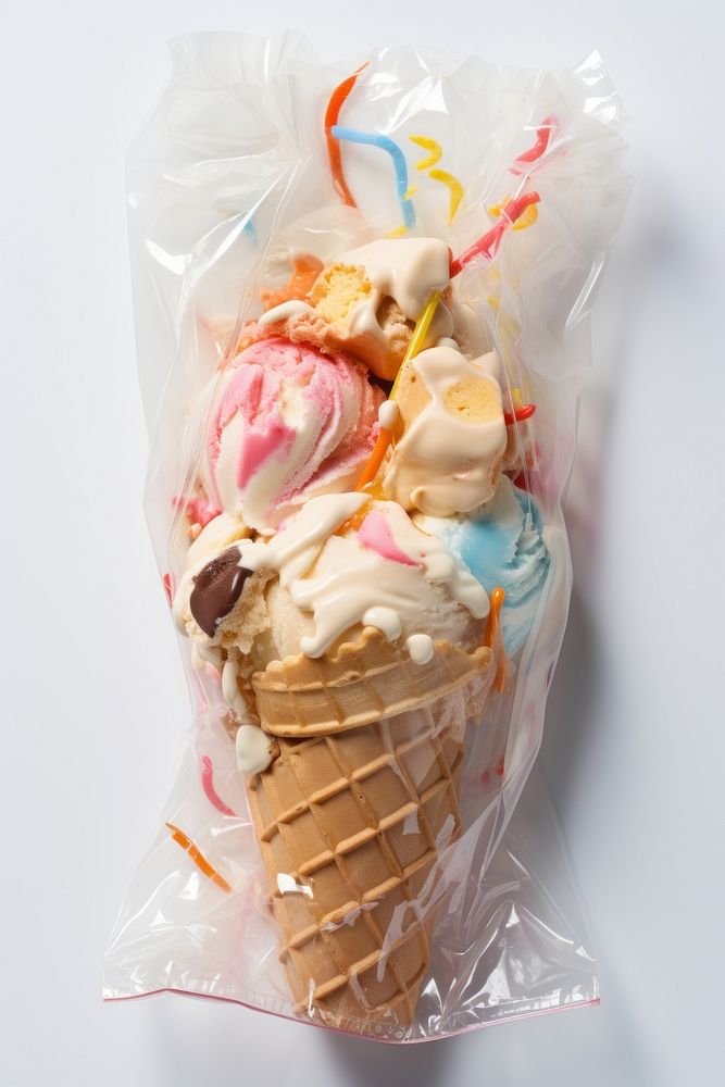 Melting icecream dessert plastic food.