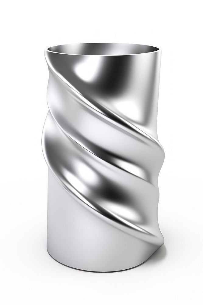 Twisted cylinder chrome material silver steel shiny.