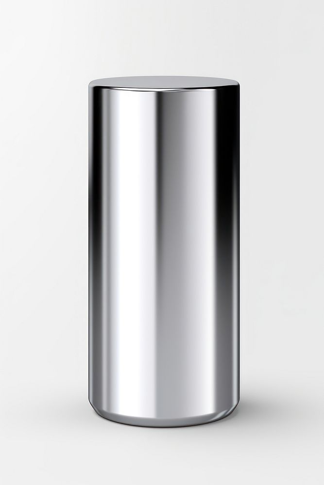 Cylinder chrome material silver white background container.