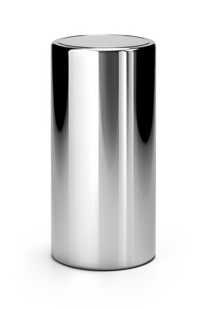 Cylinder chrome material silver shiny white background.