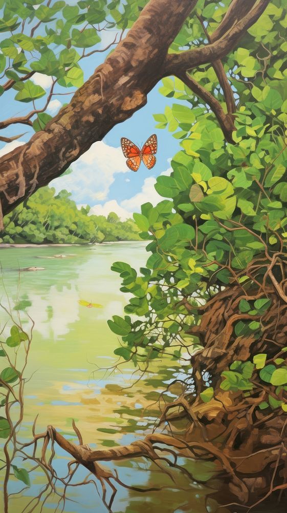 Butterfly in mangrove landscape painting invertebrate.