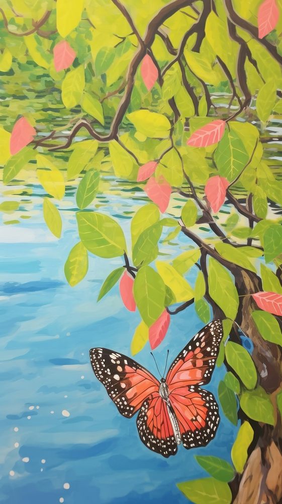 Butterfly in mangrove painting invertebrate vegetation.