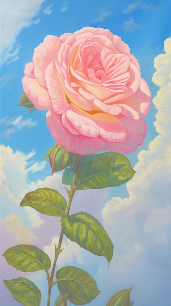 A valentine rose with sky background painting blossom flower.