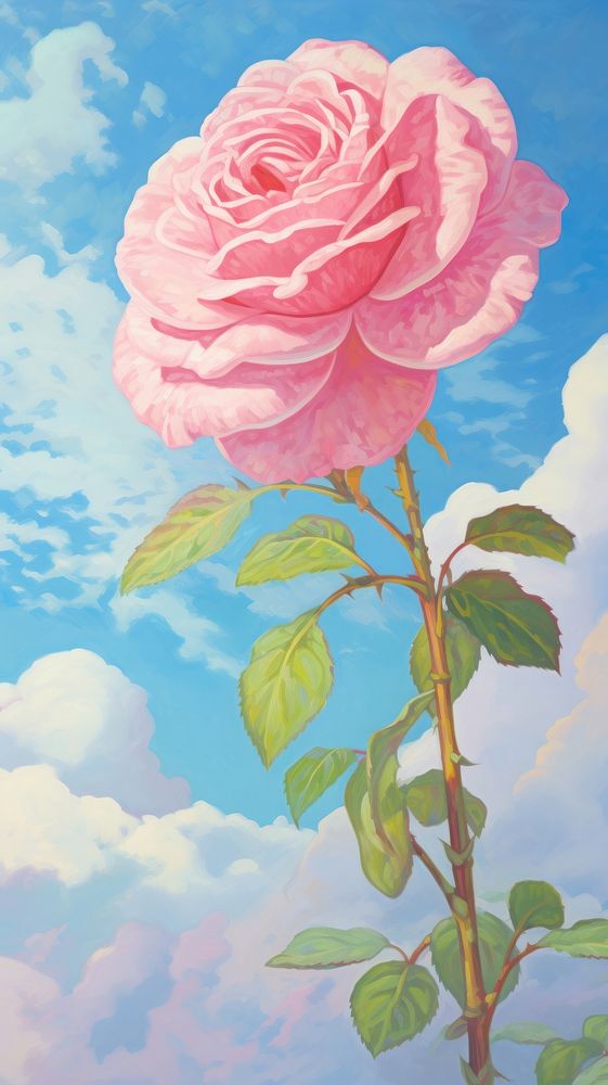 A valentine rose with sky background painting blossom flower.
