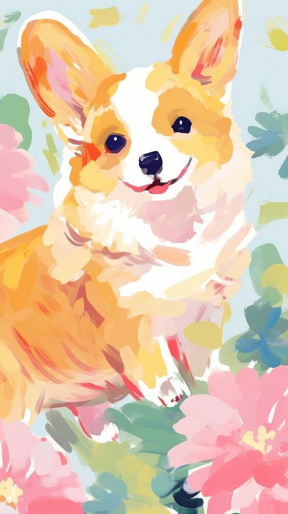 Corgi dog painting abstract cartoon.