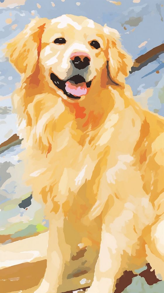 Golden retriever dog painting cartoon animal.