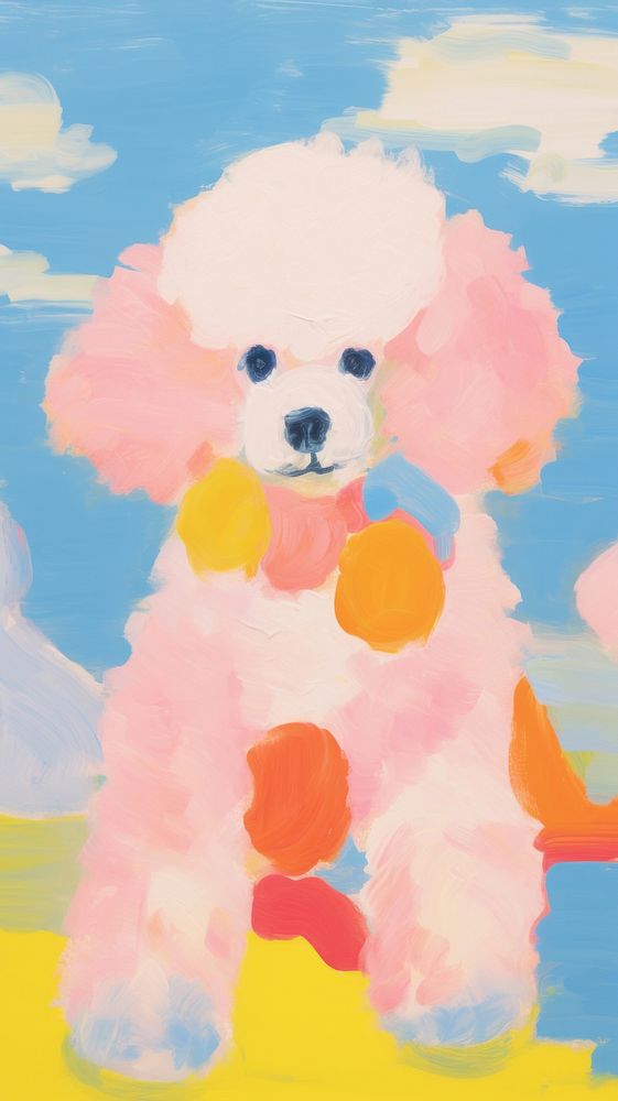 Poodle dog painting art cartoon.