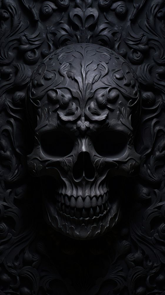  Black skull wallpaper black background creativity monochrome. 
