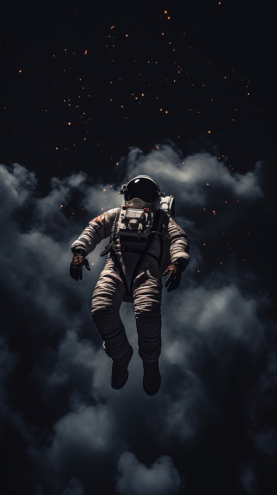  Astronaut floating in dark sky astronomy adventure space. AI generated Image by rawpixel.