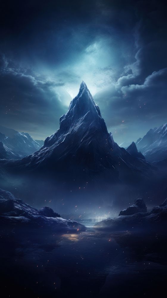  Dark mysterious mountain landscape nature night. AI generated Image by rawpixel.