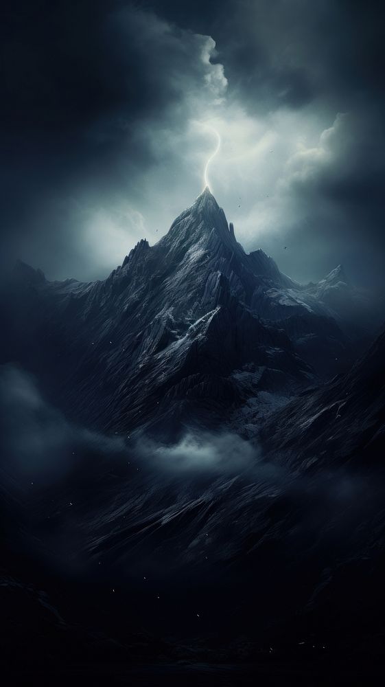  Dark mysterious mountain thunderstorm nature night. 